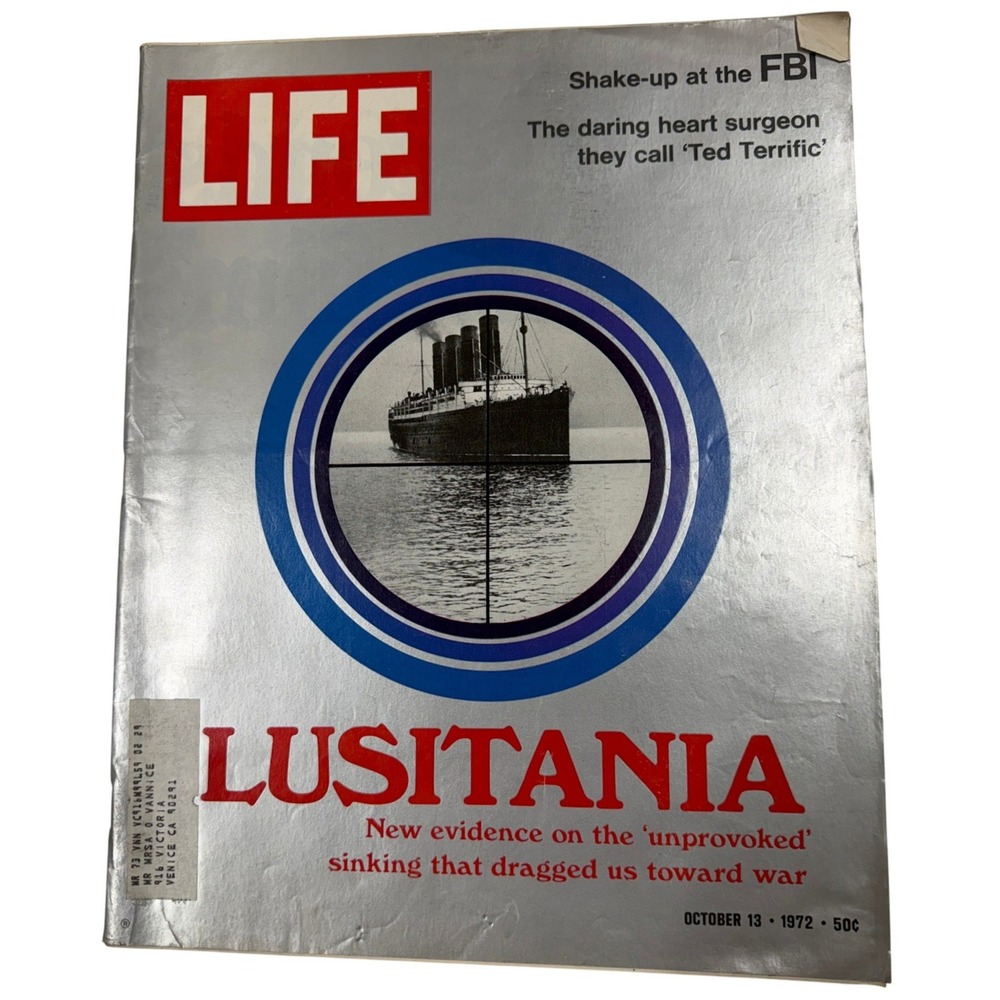 Vintage LIFE Magazine Oct 13, 1972 Lusitania Sinking FBI Shake-Up Silver Cover